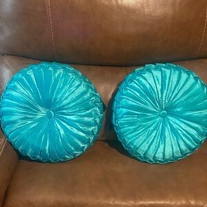 Set of Two Turquoise Round Pillows by Borgata home